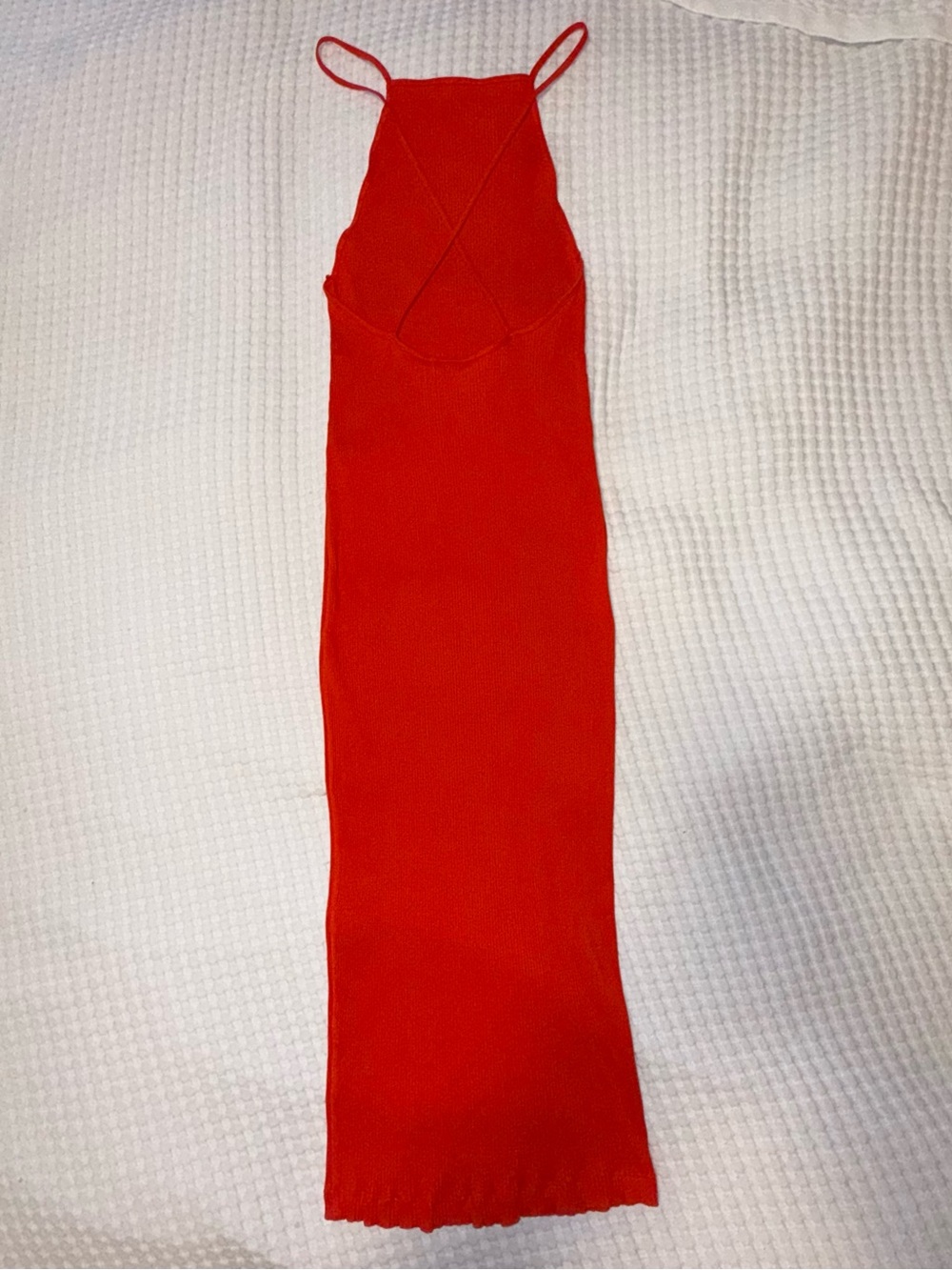 Zara Scarlet Red Bodycon Midi Dress Spaghetti Straps Exposed Back Sz M